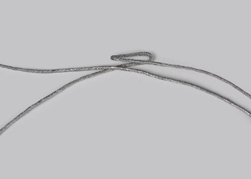 Two grey cords crossing. The one of the right has a loop in it.